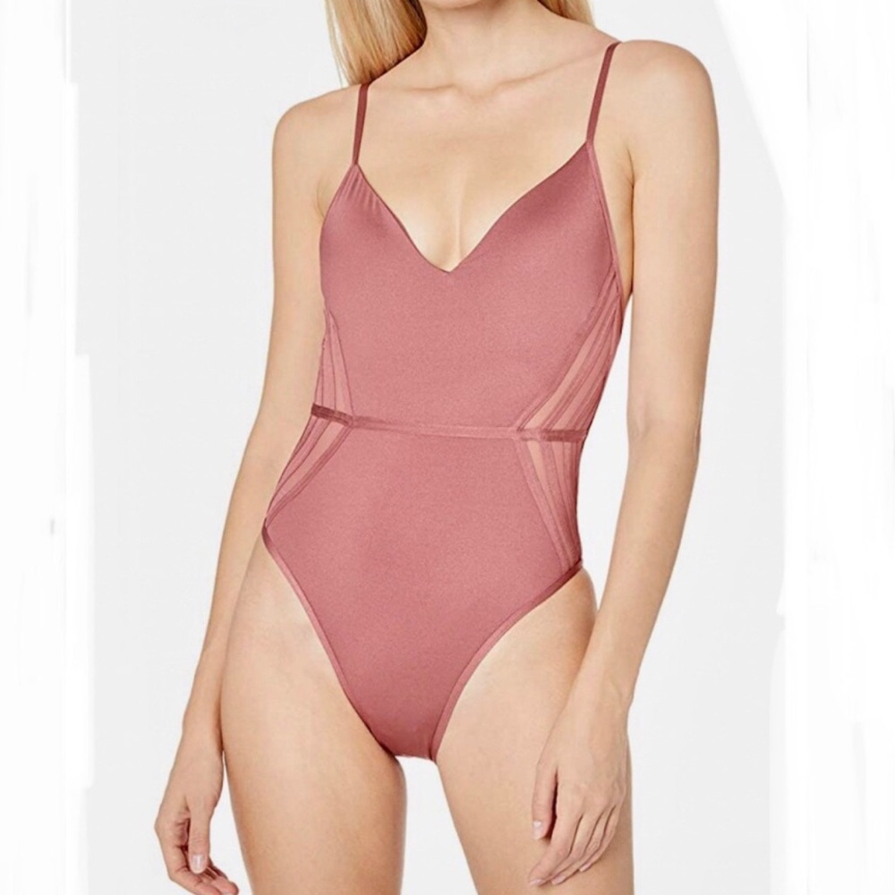 BCBGMAXAZRIA Women Size 6 Apricot Blush V-Neckline Mio One Piece Swimsuit